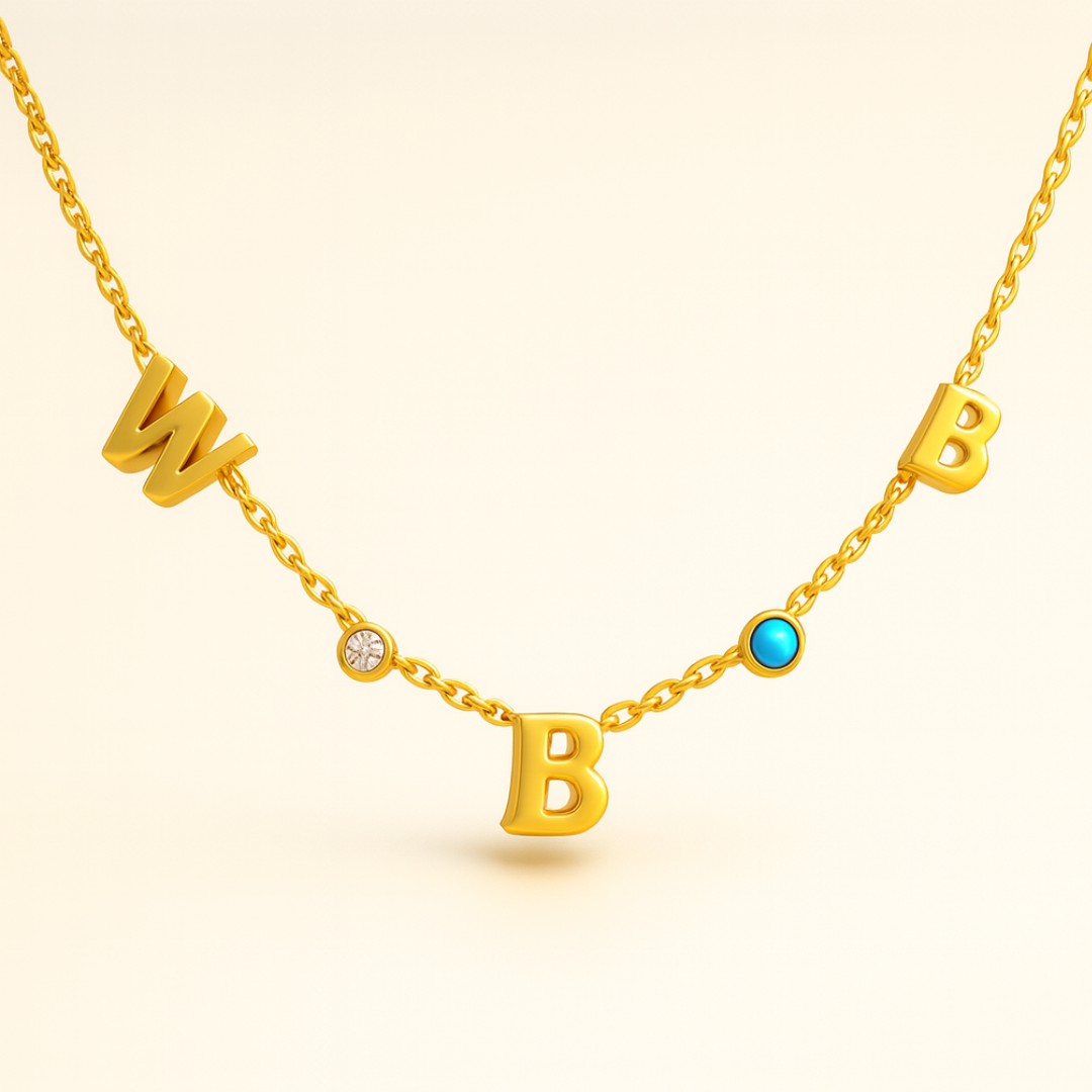 Clara | Suspended Personalised Name Necklace with Birthstones, Custom Name Necklace - 18K Gold Plated Waterproof Necklace