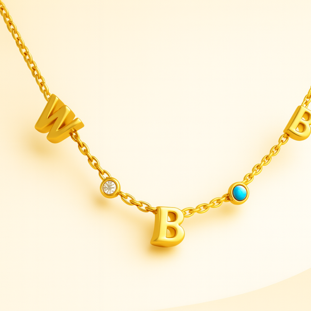 Clara | Suspended Personalised Name Necklace with Birthstones, Custom Name Necklace - 18K Gold Plated Waterproof Necklace