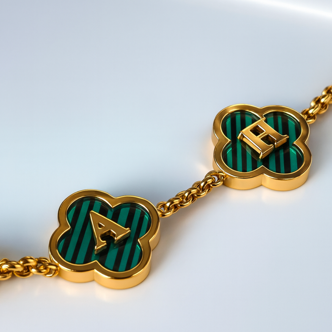 Clover Necklace - Personalised Clover Name Necklace, 18K Gold Plated Four-Leaf Pendant Waterproof