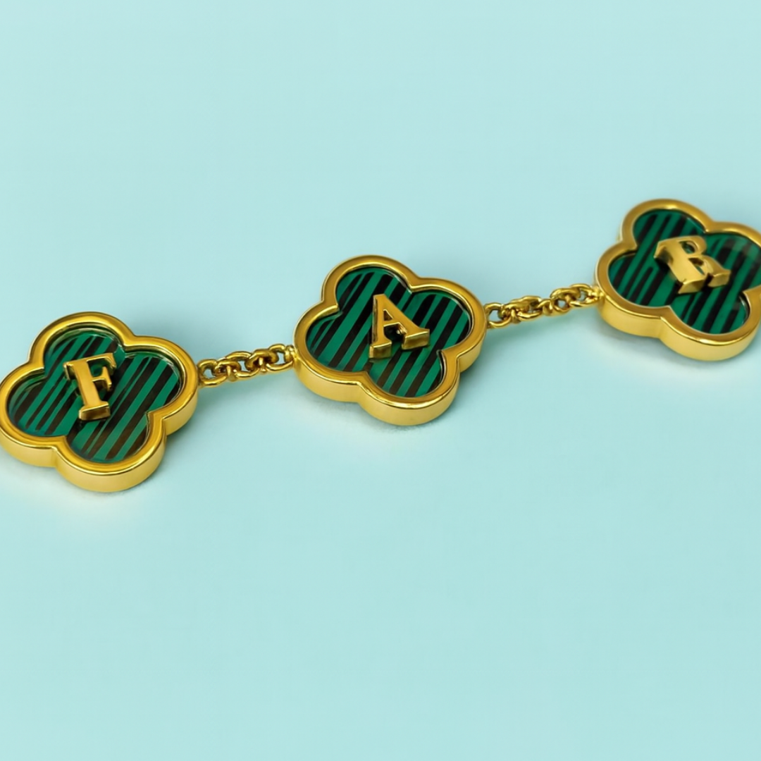 Clover Necklace - Personalised Clover Name Necklace, 18K Gold Plated Four-Leaf Pendant Waterproof