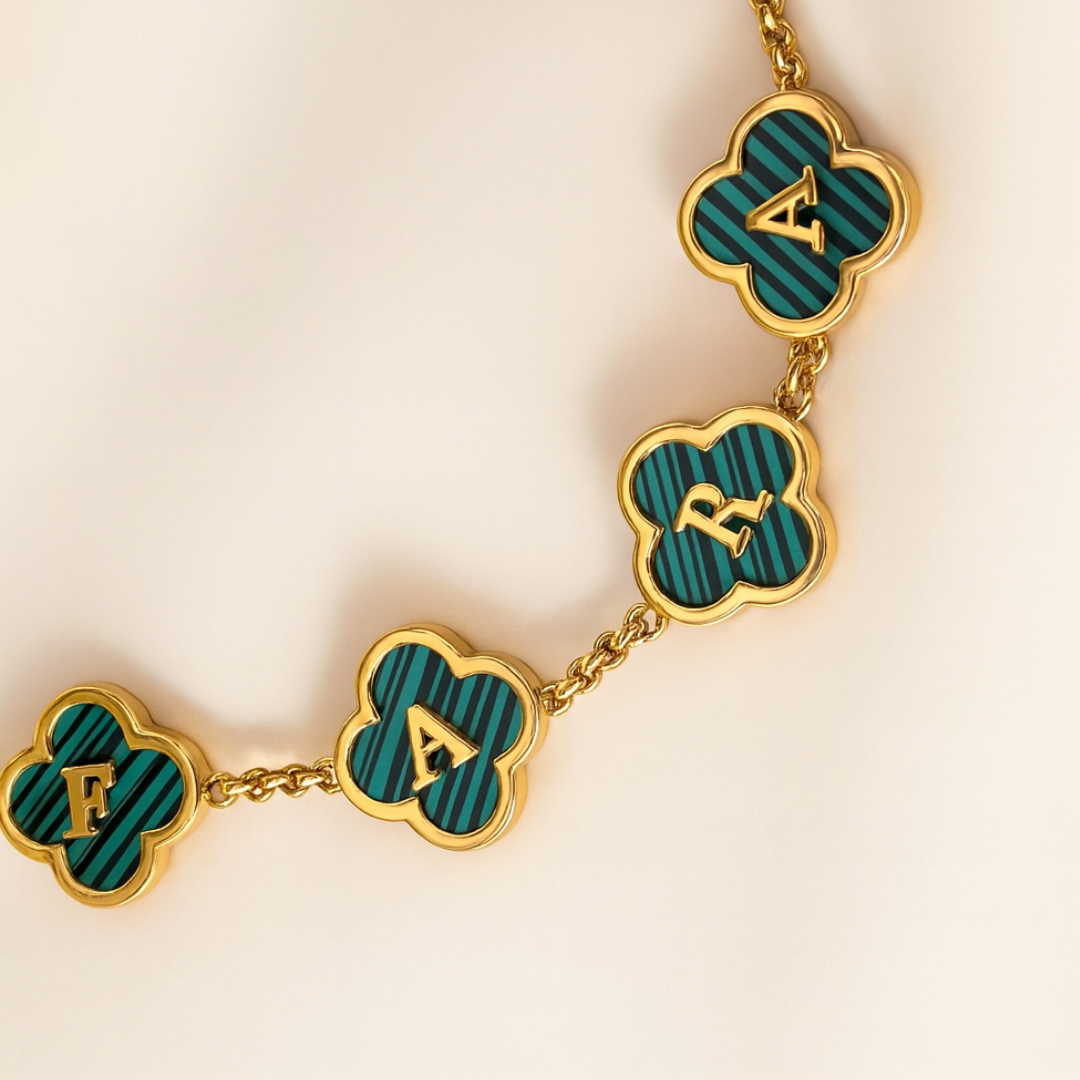 Clover Necklace - Personalised Clover Name Necklace, 18K Gold Plated Four-Leaf Pendant Waterproof