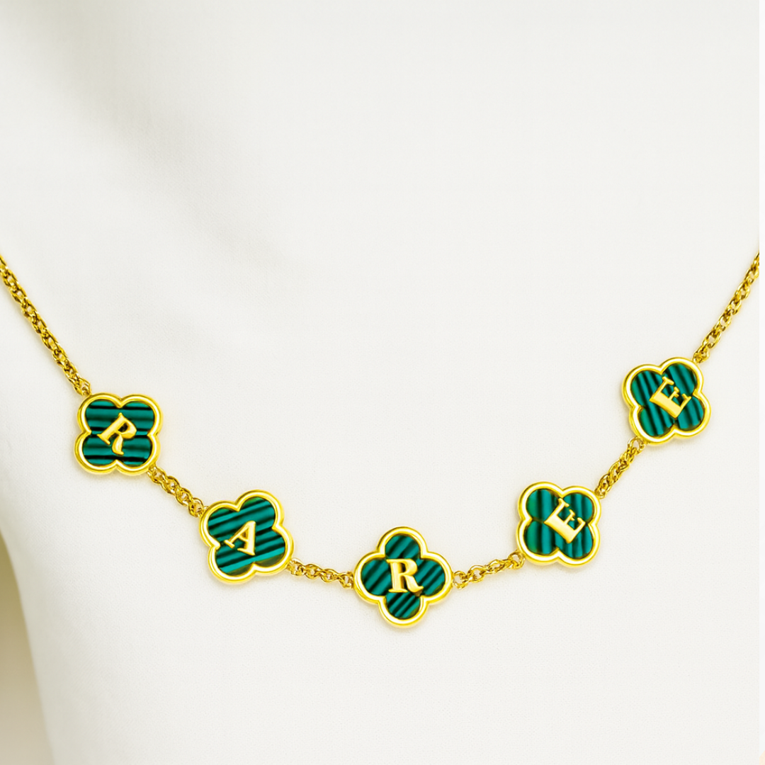 Clover Necklace - Personalised Clover Name Necklace, 18K Gold Plated Four-Leaf Pendant Waterproof