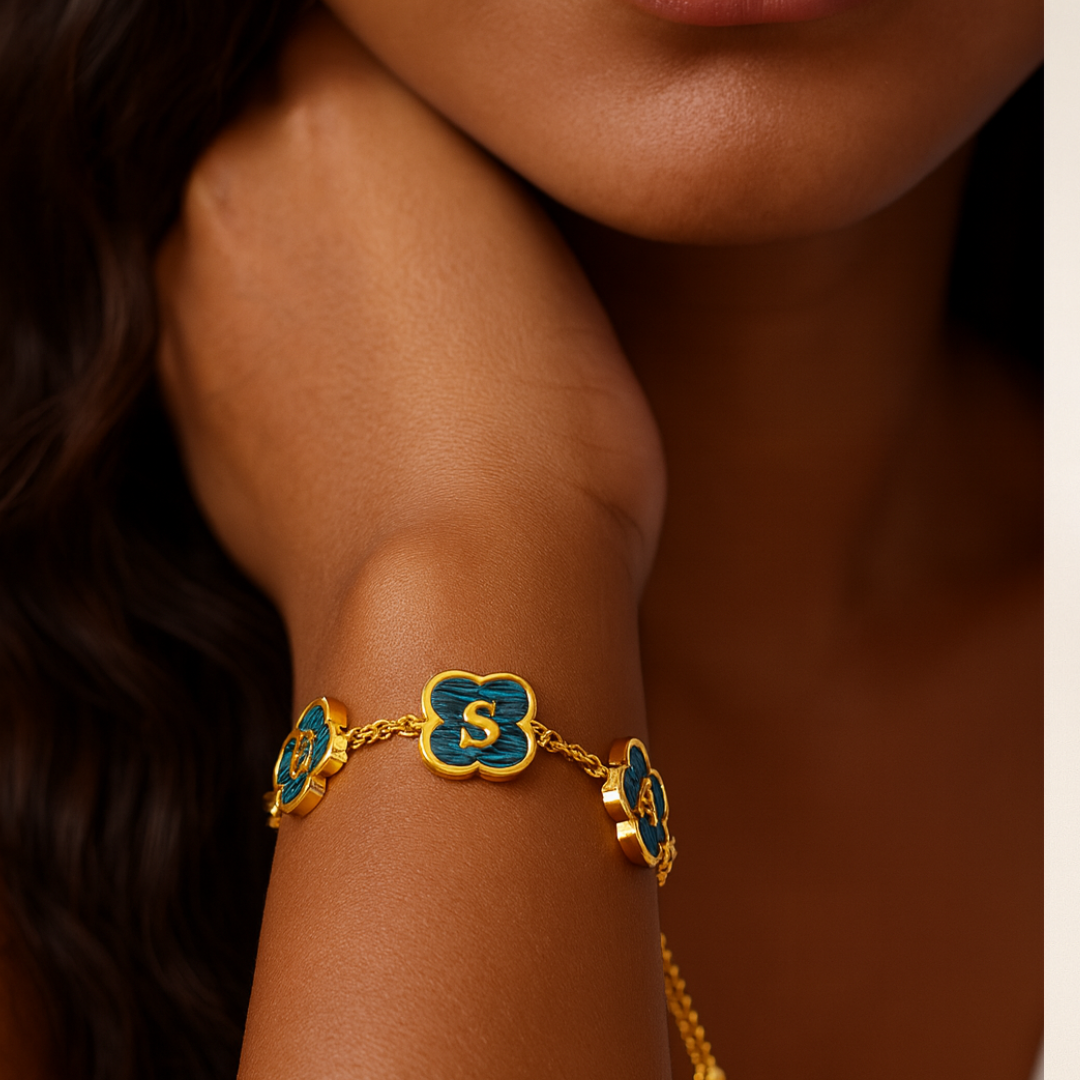 Tyler Clover Bracelet - Personalised Clover Name Bracelet, 18K Gold Plated Waterproof Clover Jewellery