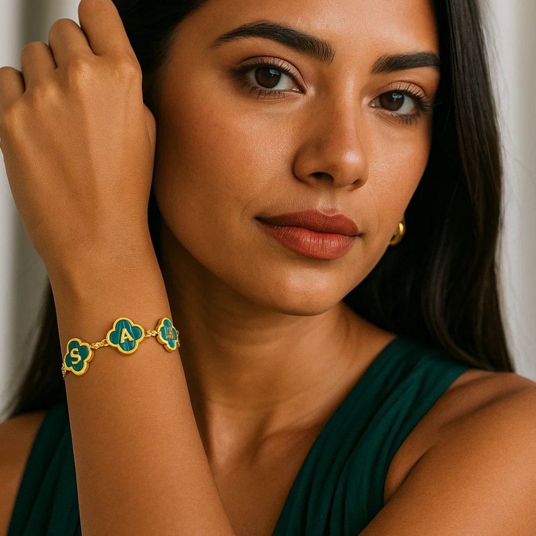 Tyler Clover Bracelet - Personalised Clover Name Bracelet, 18K Gold Plated Waterproof Clover Jewellery