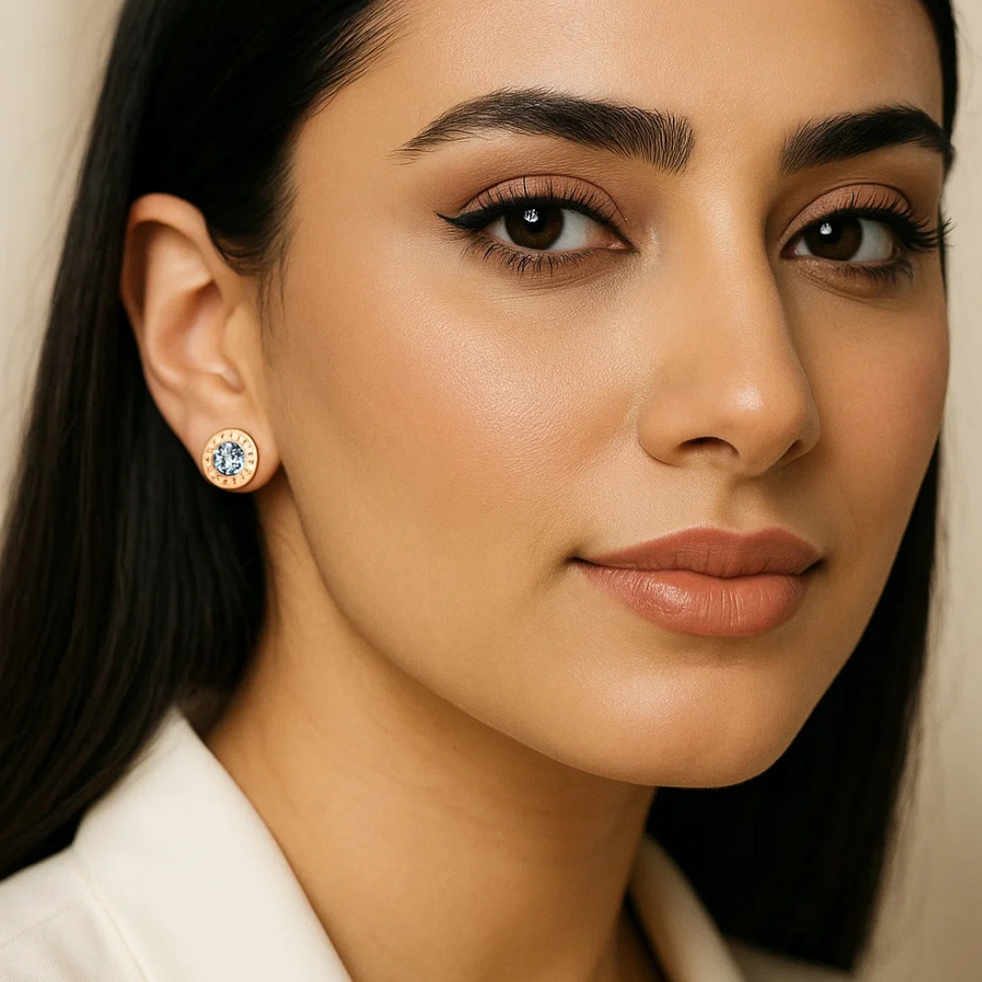 Maria | 18K Gold Plated Roman Numeral Round Zirconia Waterproof Earrings