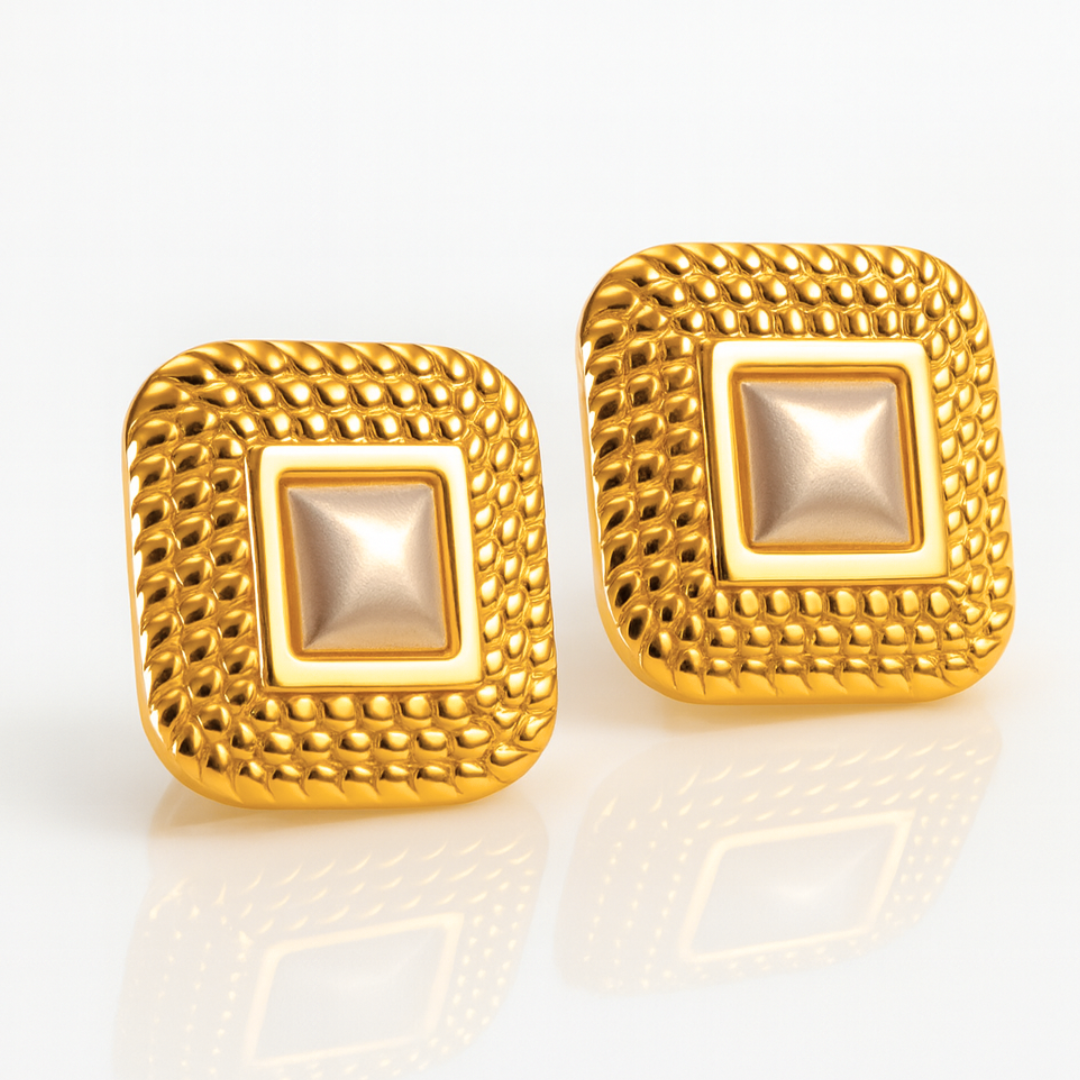 Grace | 18K Gold-Plated Square Pearl Vintage Chunky Waterproof Earrings