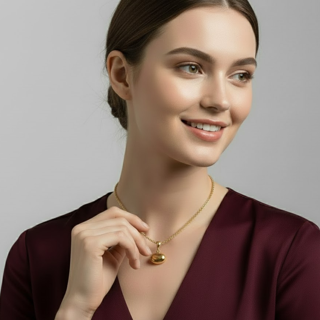 Nancy | Gold Plated Solid Oval Pendant Necklace