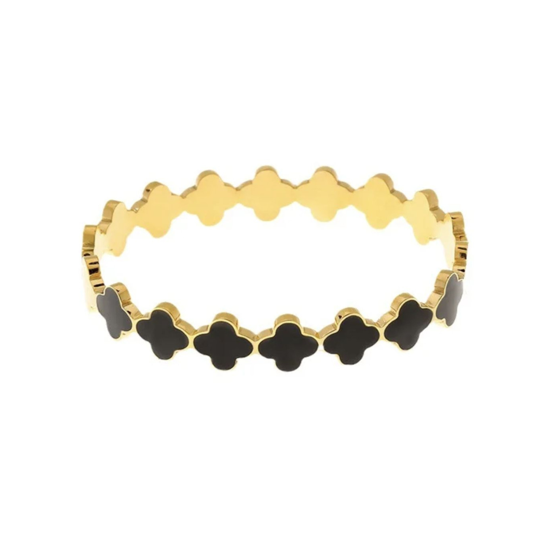 Aida | Gold Plated Shell Filled Clover Bracelet Bangle