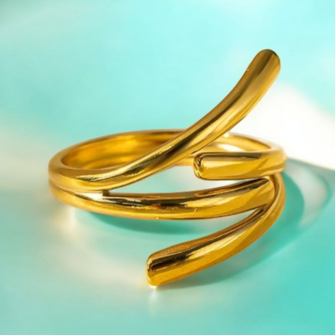 Macy | Gold Plated Double Layer Cross Resizable Ring