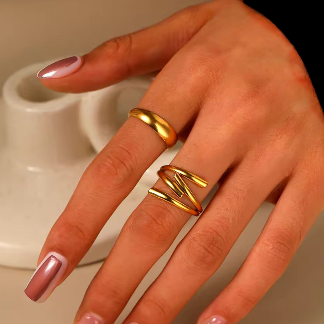 Macy | Gold Plated Double Layer Cross Resizable Ring