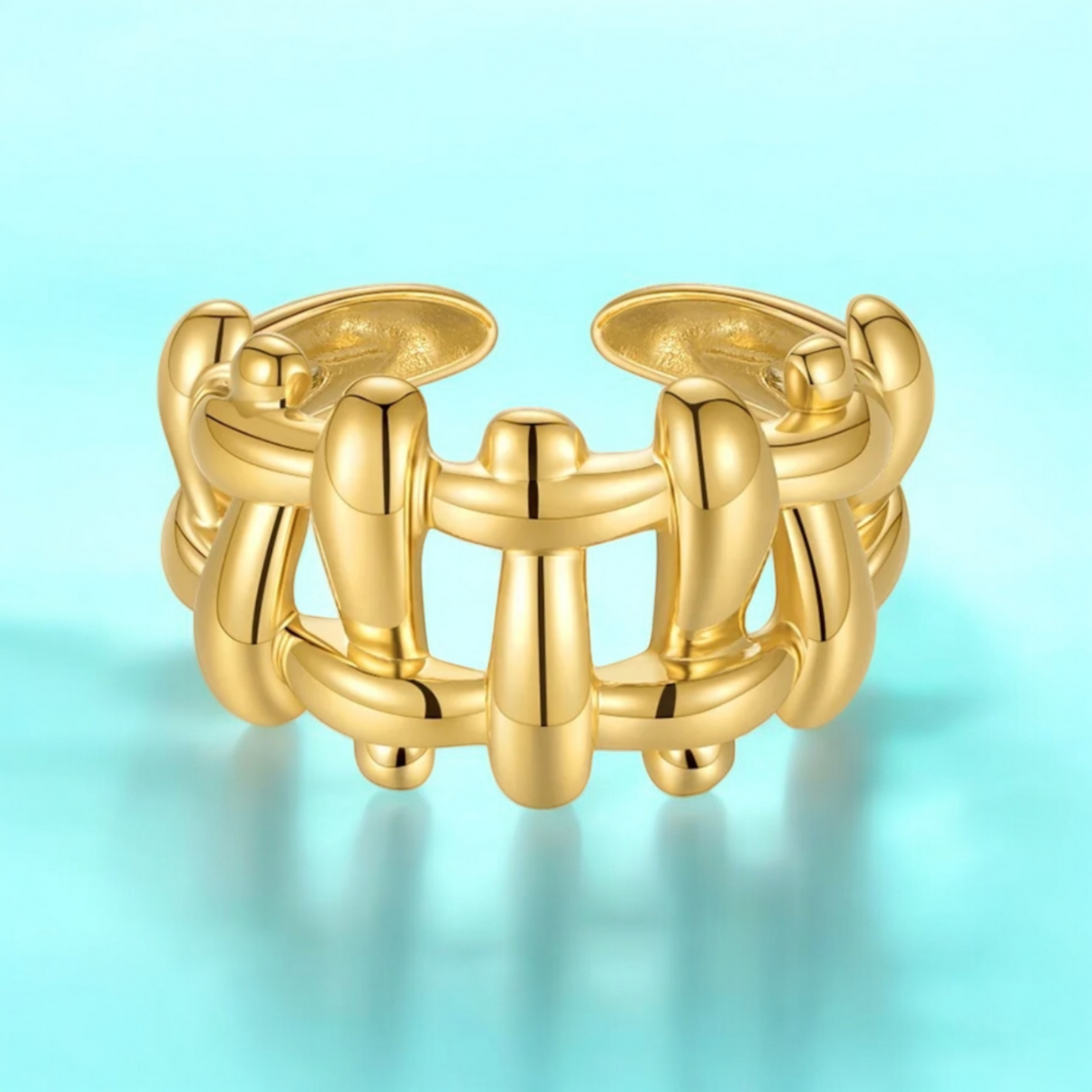 Martina | Gold Plated Irregular Knit Cuff Resizable Ring
