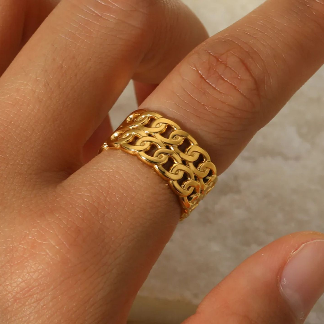 Georgina | Gold Plated Double Layered Braided Chain Resizable Ring
