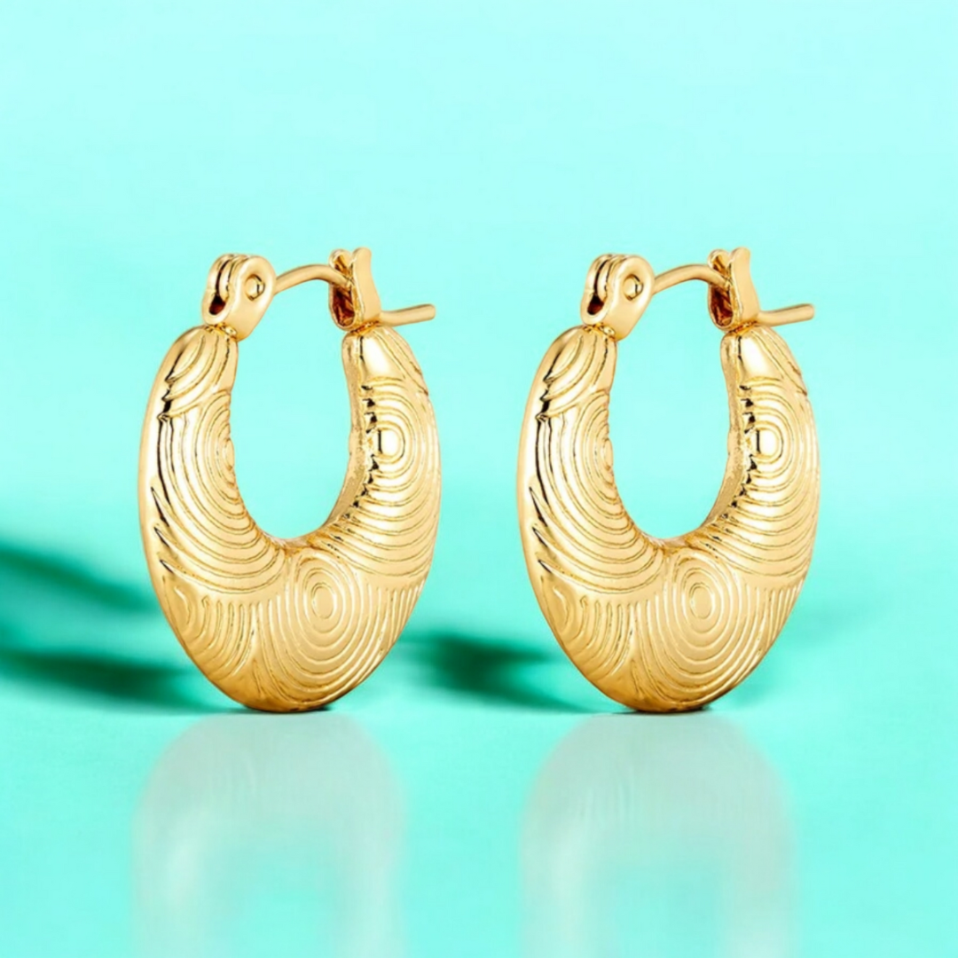 Tilly | Gold Plated Circular Flat Embossed Hoop Earrings