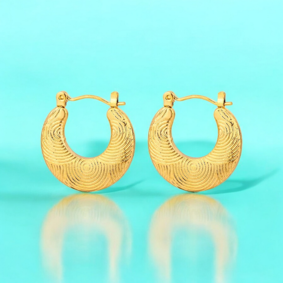 Tilly | Gold Plated Circular Flat Embossed Hoop Earrings