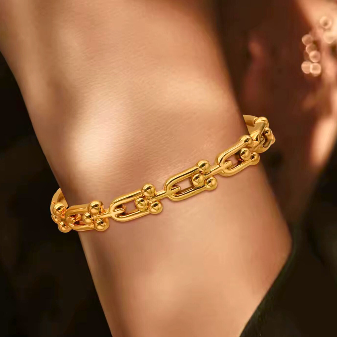 Amarante | Gold Plated U-Link Cuff Bangle Bracelet