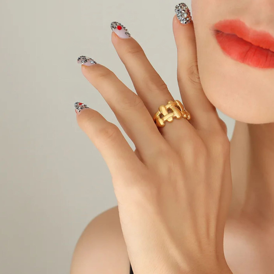Martina | Gold Plated Irregular Knit Cuff Resizable Ring