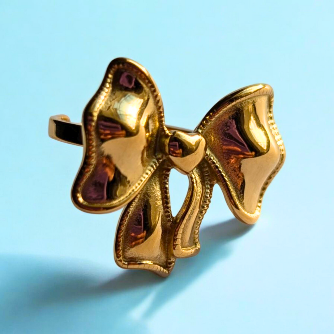 Estelle | Gold-Plated Ribbon Bow Resizable Ring