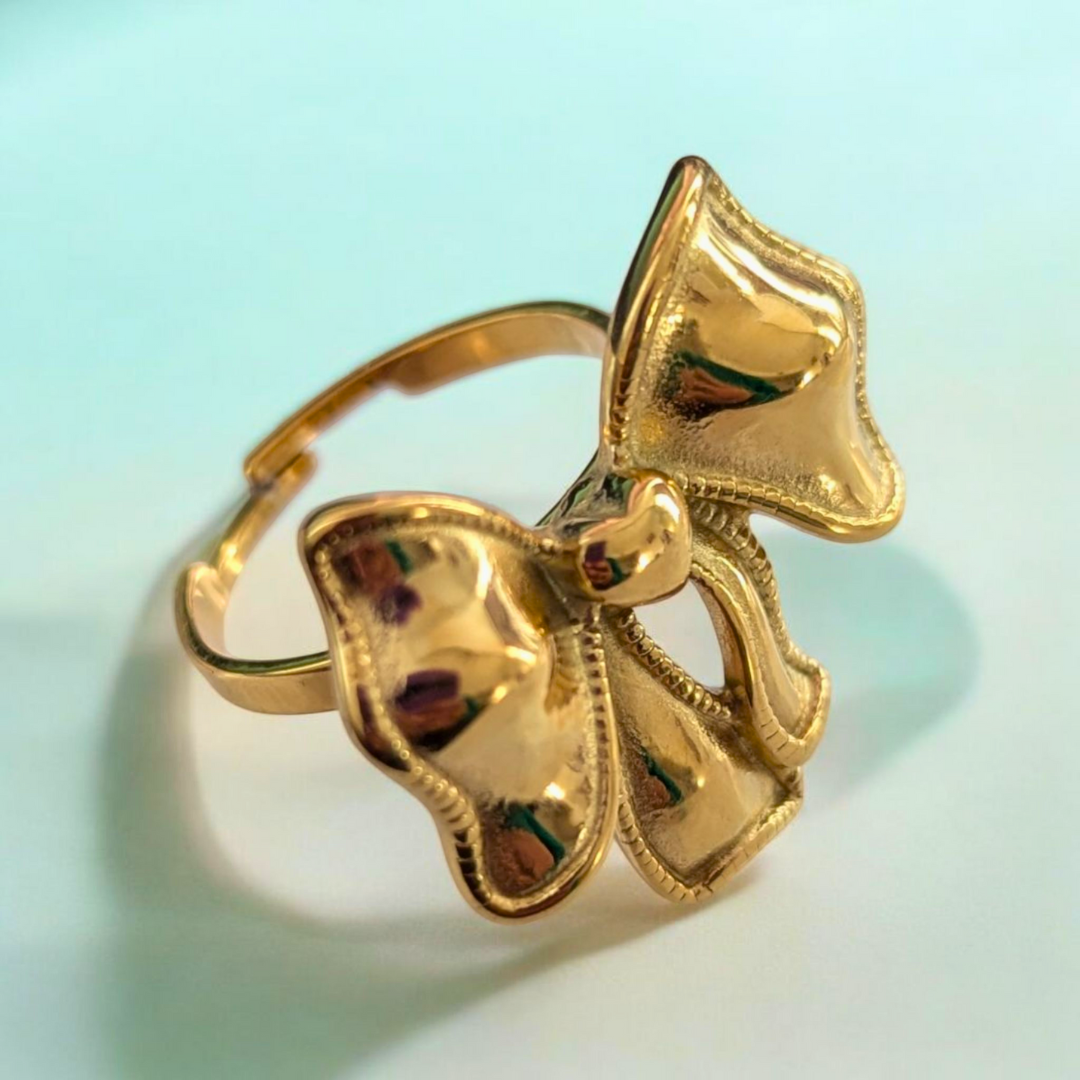 Estelle | Gold-Plated Ribbon Bow Resizable Ring