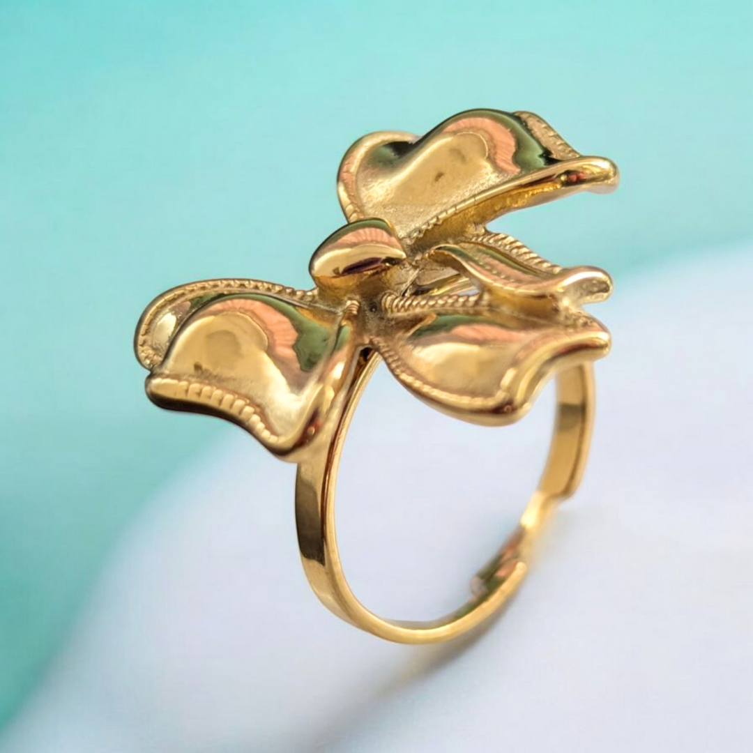 Estelle | Gold-Plated Ribbon Bow Resizable Ring