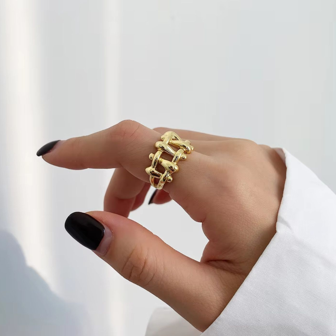 Martina | Gold Plated Irregular Knit Cuff Resizable Ring