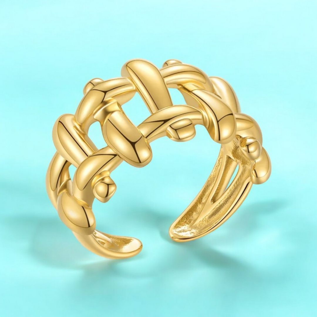 Martina | Gold Plated Irregular Knit Cuff Resizable Ring