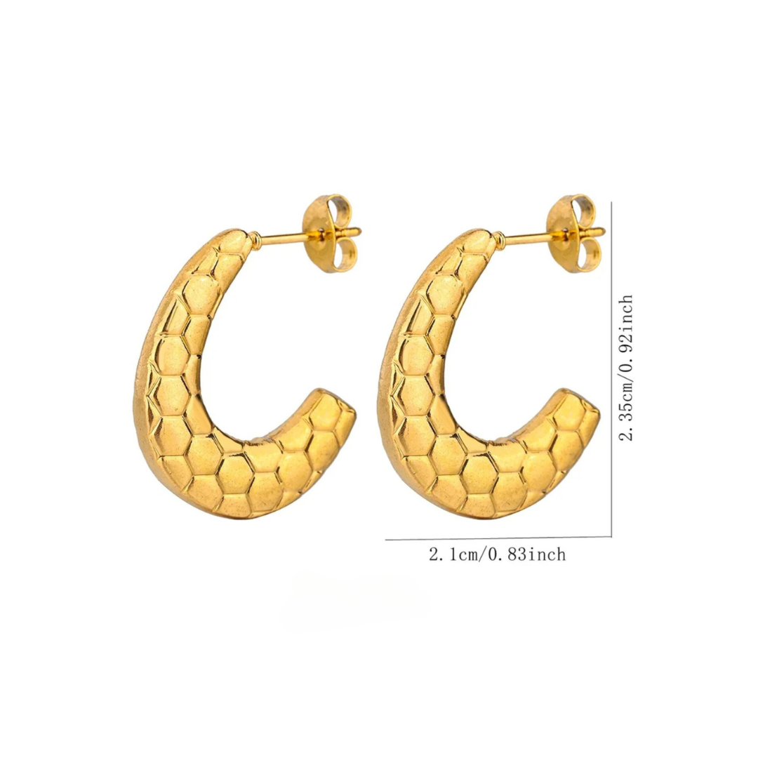 Sylvia | 18K Gold Plated French Moon Style Textured Hoop Waterproof Earrings