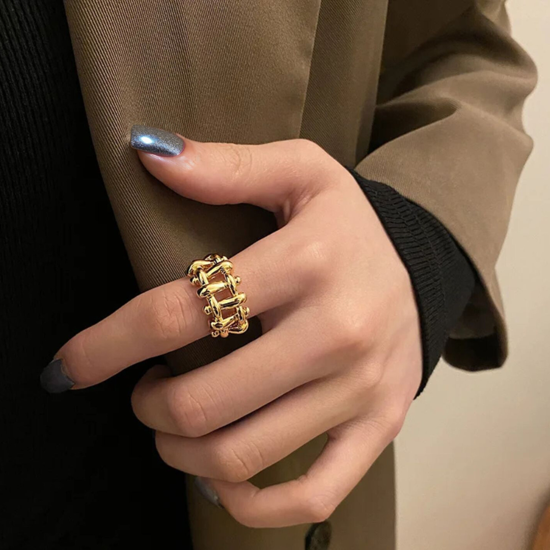 Martina | Gold Plated Irregular Knit Cuff Resizable Ring