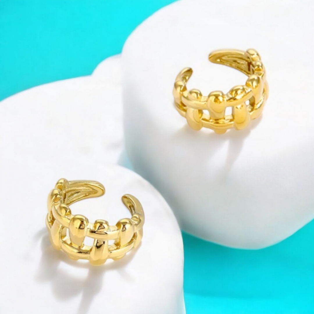 Martina | Gold Plated Irregular Knit Cuff Resizable Ring