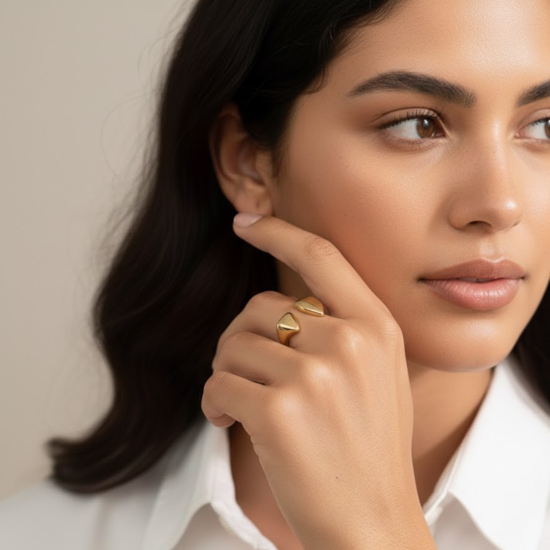Silvia | Gold Plated Solid Double Heart Ring