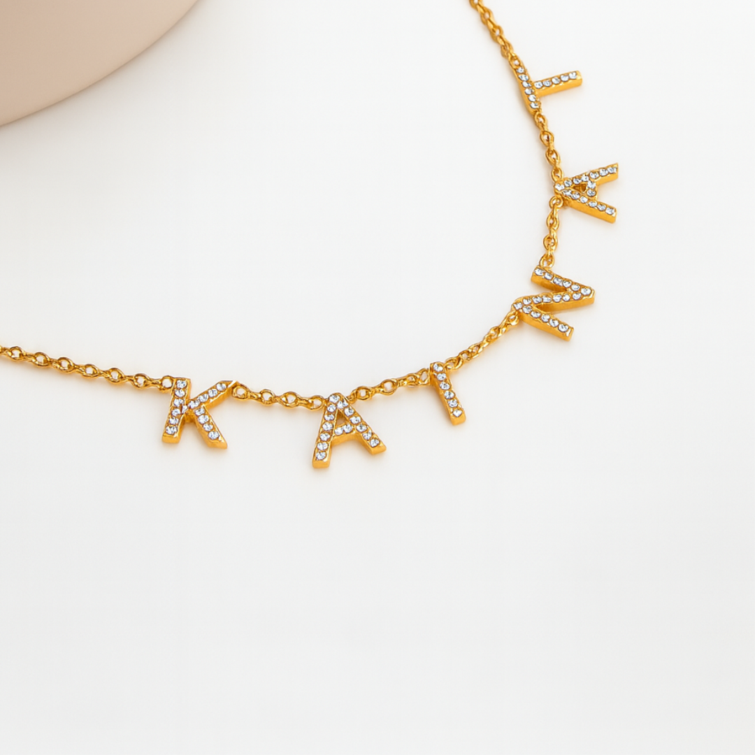 Amira | Suspended Personalised ICY Name Necklace, Custom Name Necklace - 18K Gold Plated Waterproof Necklace