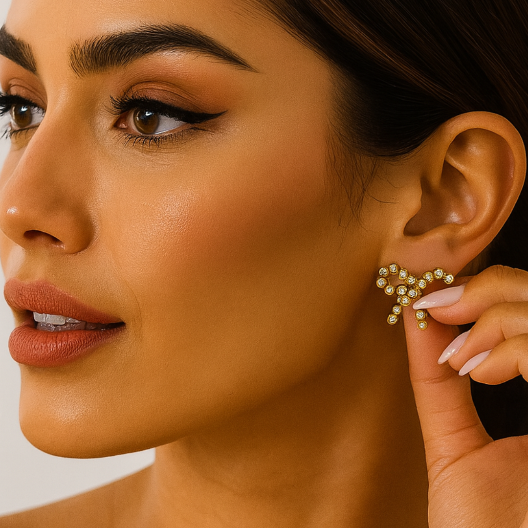 Claire | 18K Gold-Plated Bow Stud Waterproof Earrings with Zircons