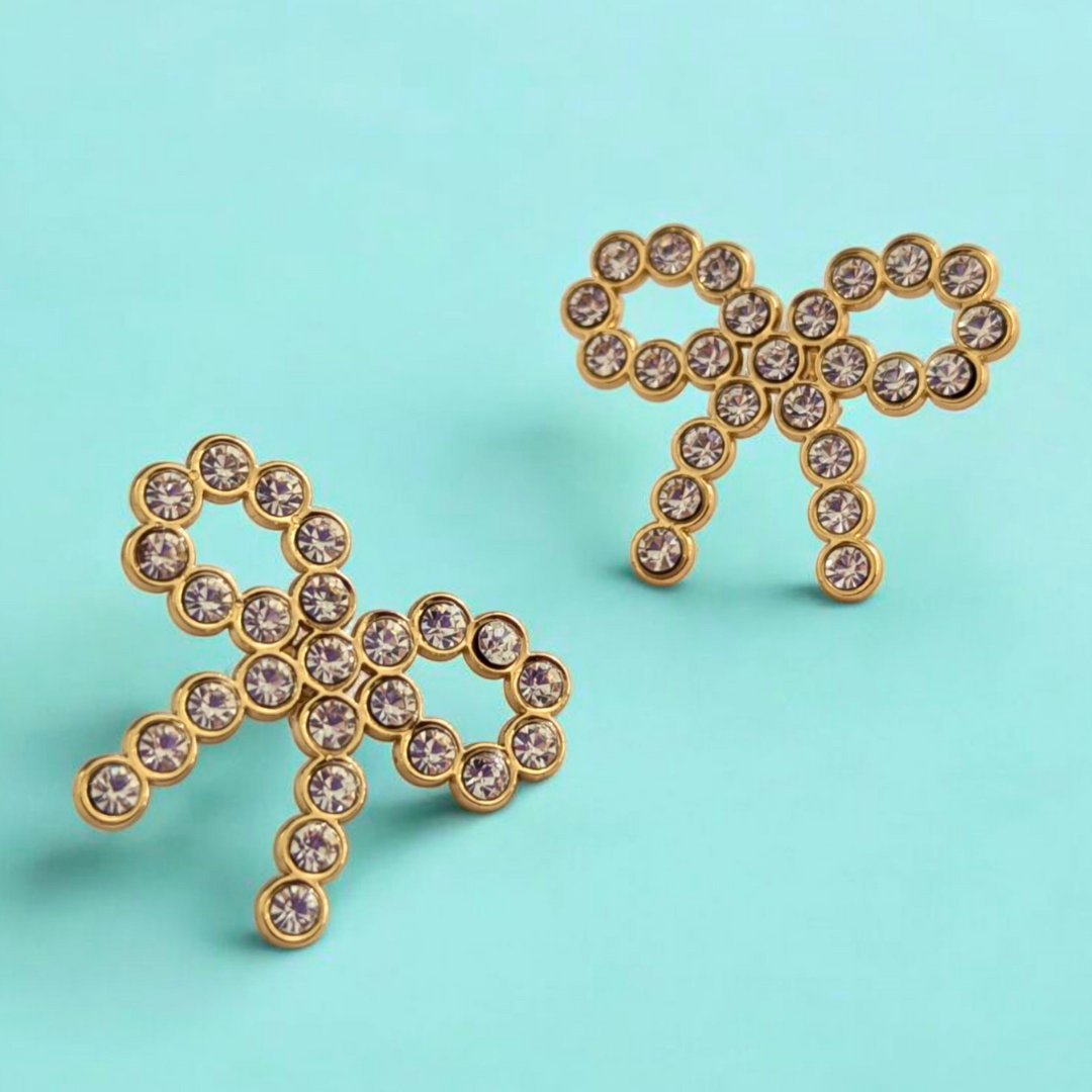 Claire | Gold-Plated Bow Stud Earrings with Zircons