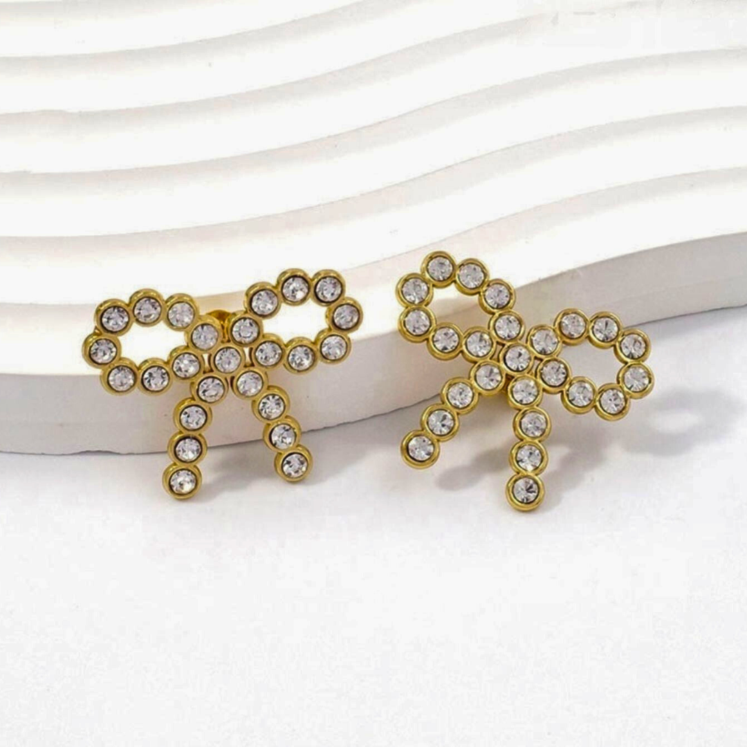 Claire | Gold-Plated Bow Stud Earrings with Zircons