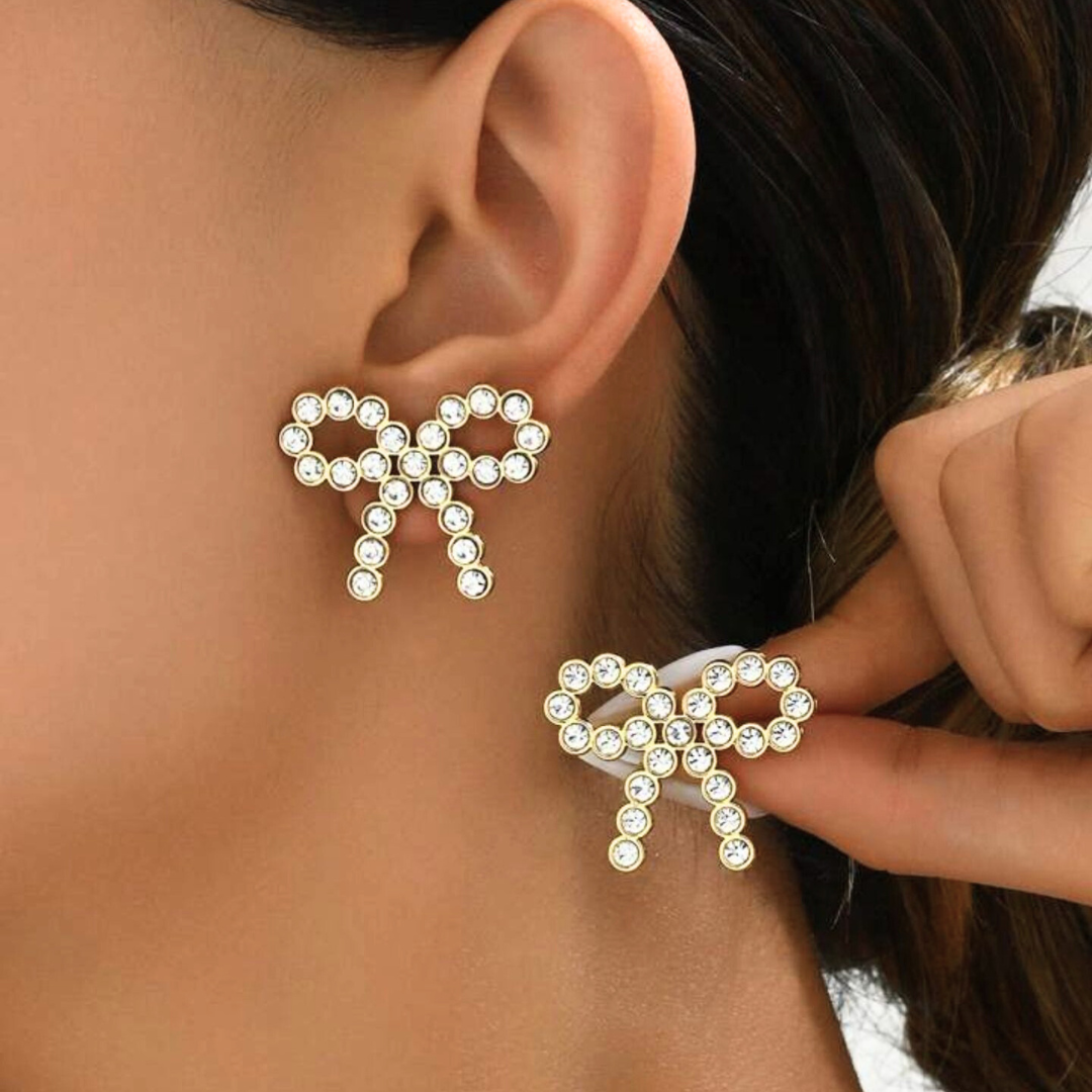 Claire | Gold-Plated Bow Stud Earrings with Zircons