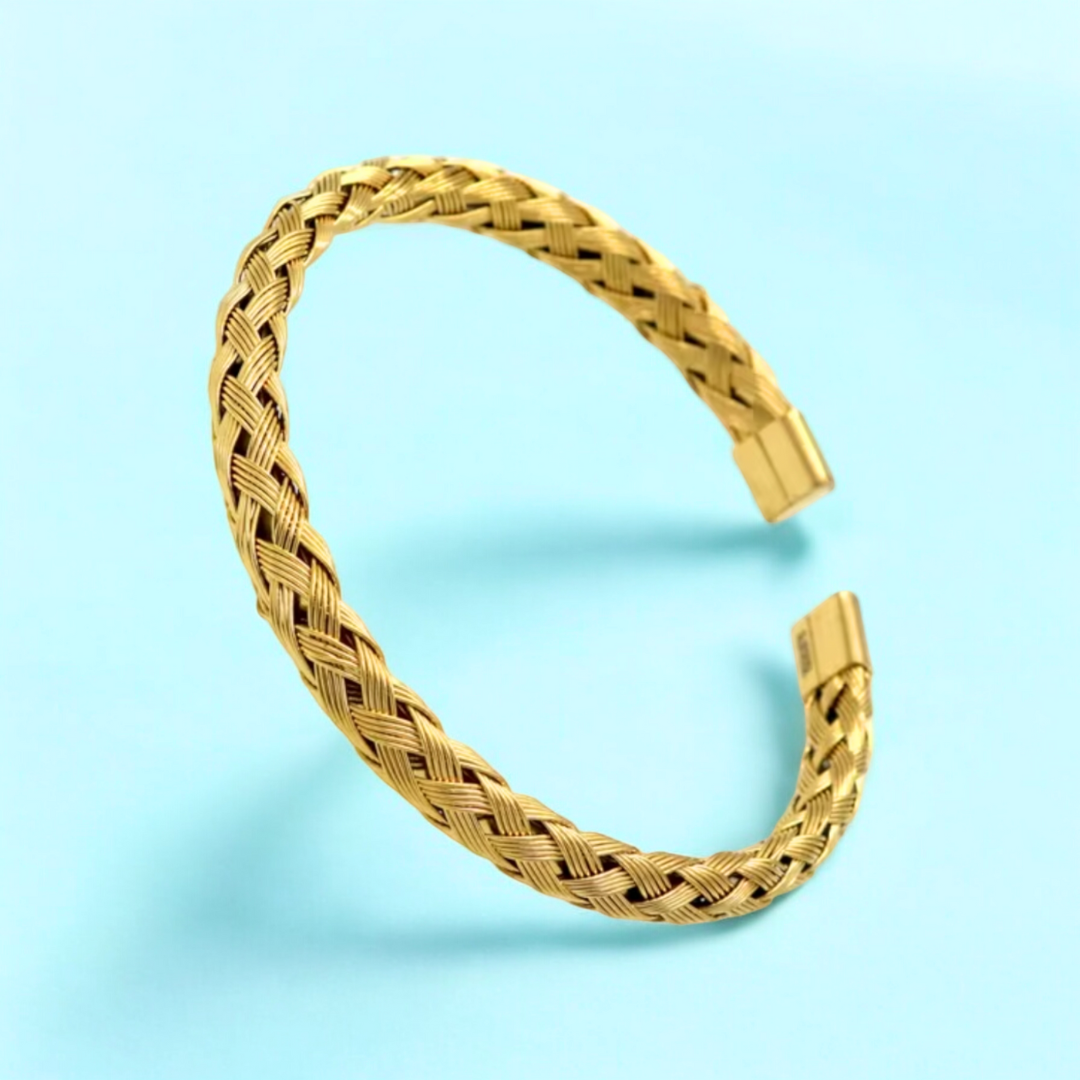 Rosie | Gold Plated Braided Weaved Open Cuff Bangle Bracelet