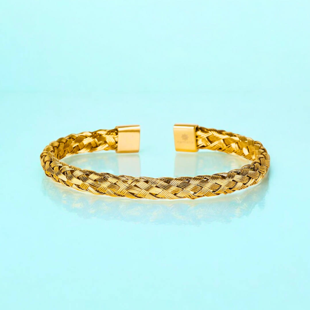 Rosie | Gold Plated Braided Weaved Open Cuff Bangle Bracelet