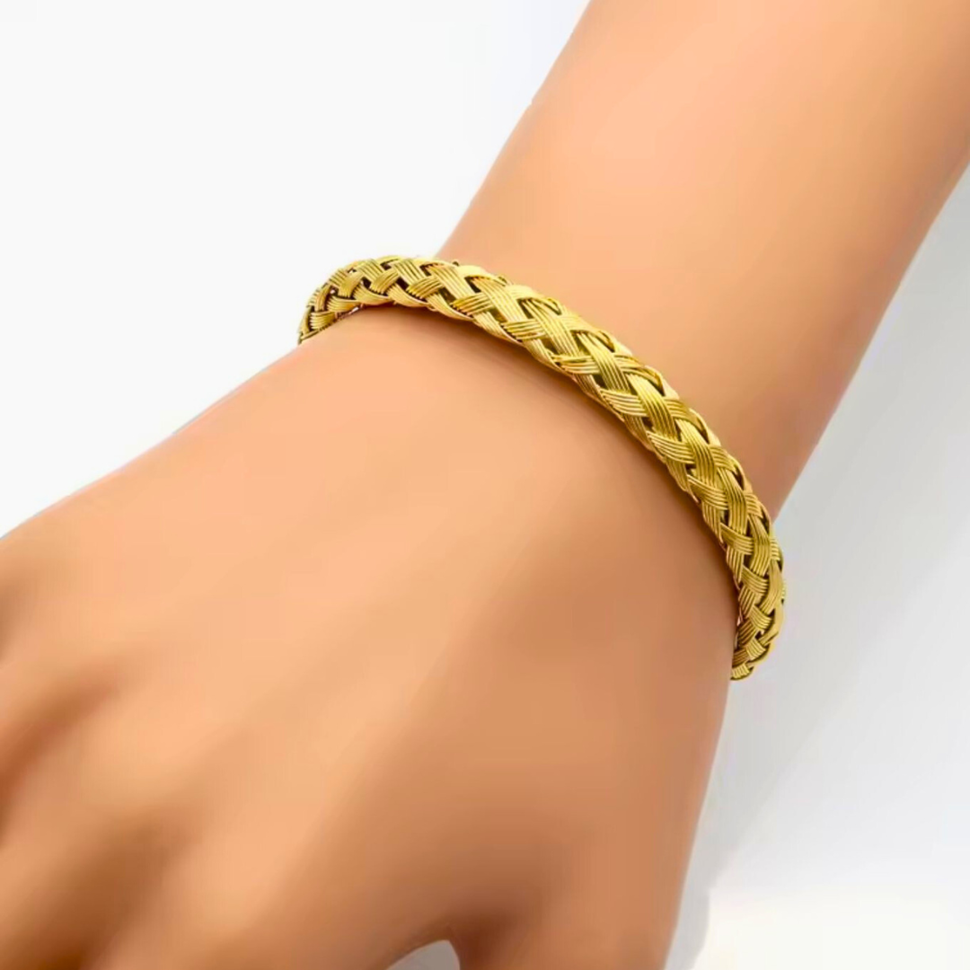 Rosie | Gold Plated Braided Weaved Open Cuff Bangle Bracelet