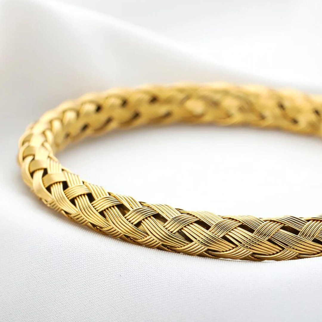 Rosie | Gold Plated Braided Weaved Open Cuff Bangle Bracelet