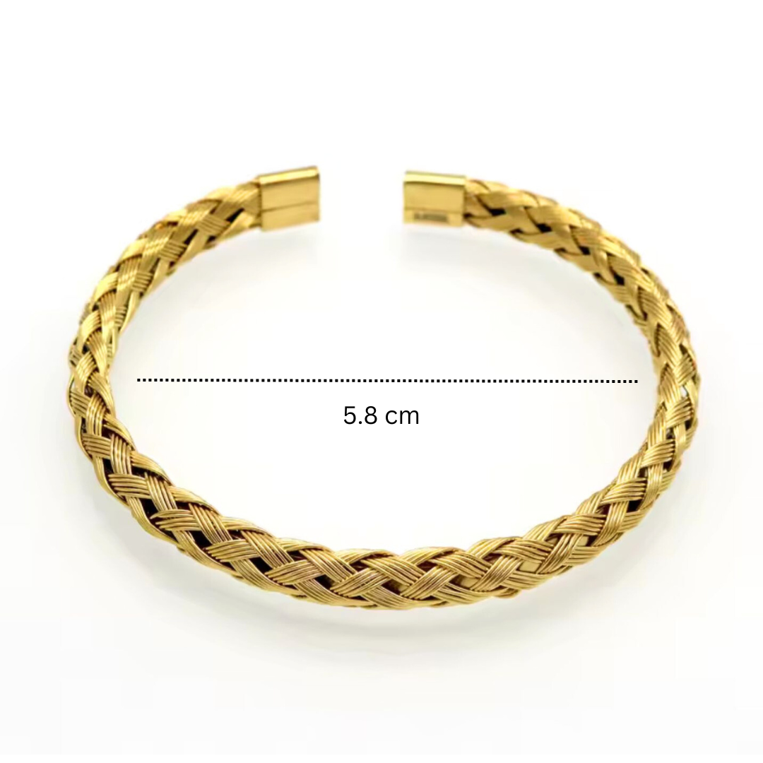 Rosie | Gold Plated Braided Weaved Open Cuff Bangle Bracelet