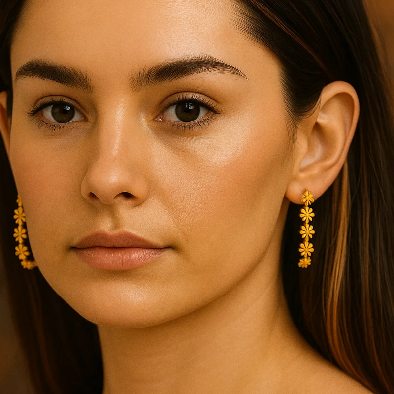 Tina | 18K Gold Plated Flower Motif C Shaped Hoop Waterproof Earrings