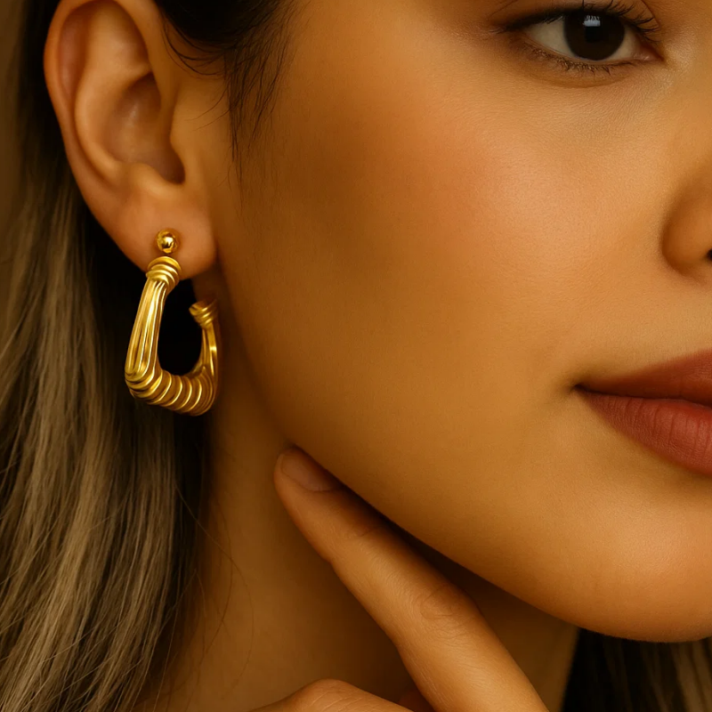 Nadine | 18K Gold Plated Square Bamboo Hoop Waterproof Earrings