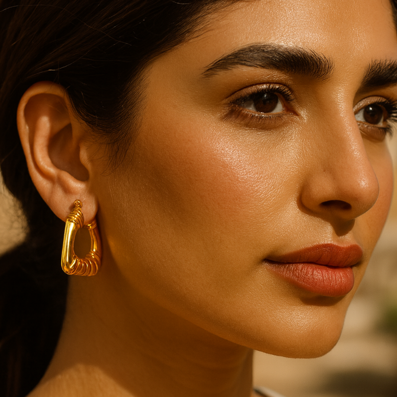 Nadine | 18K Gold Plated Square Bamboo Hoop Waterproof Earrings