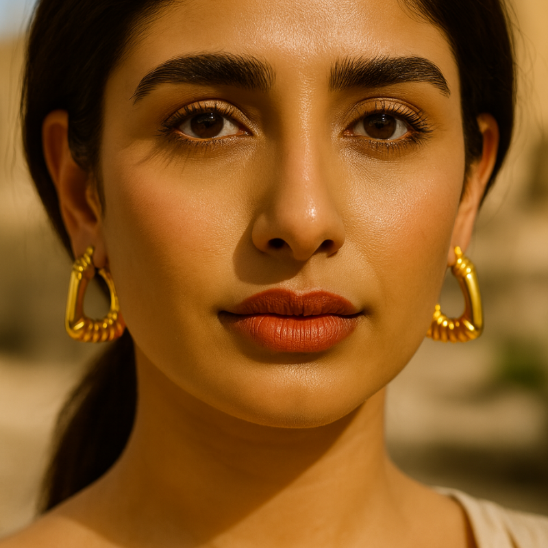Nadine | 18K Gold Plated Square Bamboo Hoop Waterproof Earrings