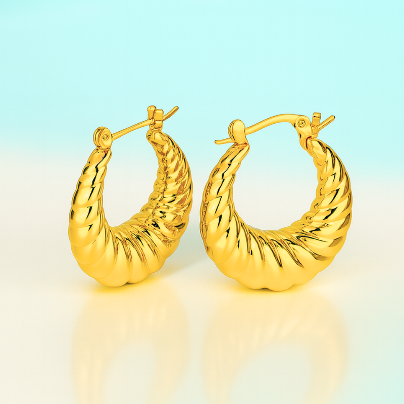Miranda | 18K Gold Plated Croissant Twisted Hoop Waterproof Earrings