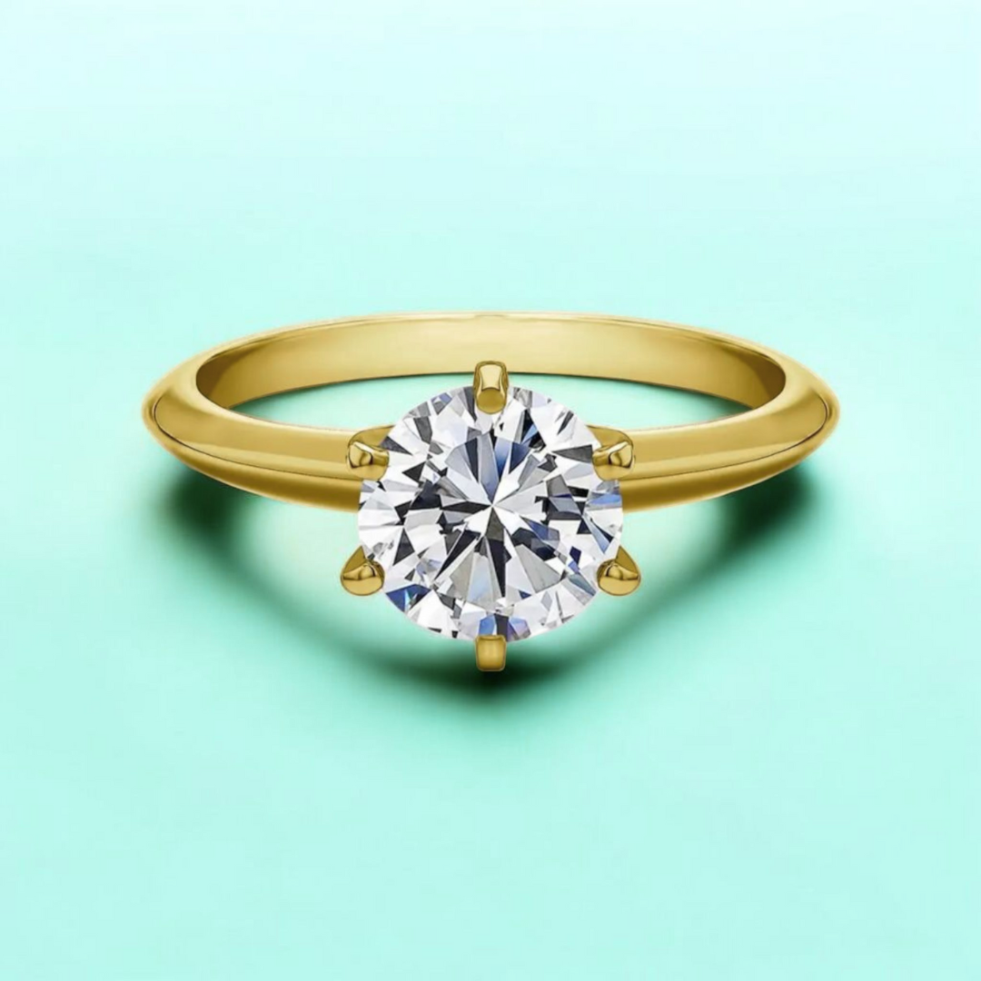 Solene | Gold (18K) Plated Circular Cut Solitaire Waterproof Ring
