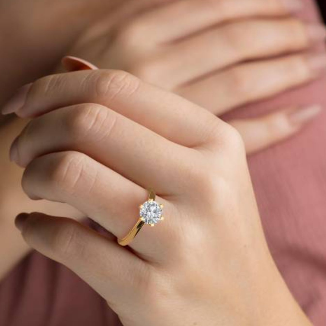Solene | Gold (18K) Plated Circular Cut Solitaire Waterproof Ring