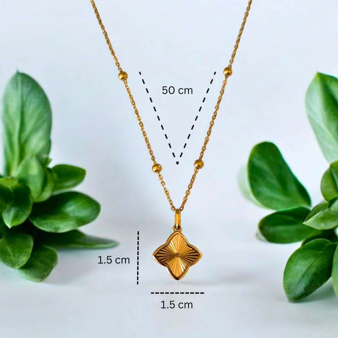 Clover Necklace -18K Gold Plated Textured Four-Leaf Pendant Waterproof