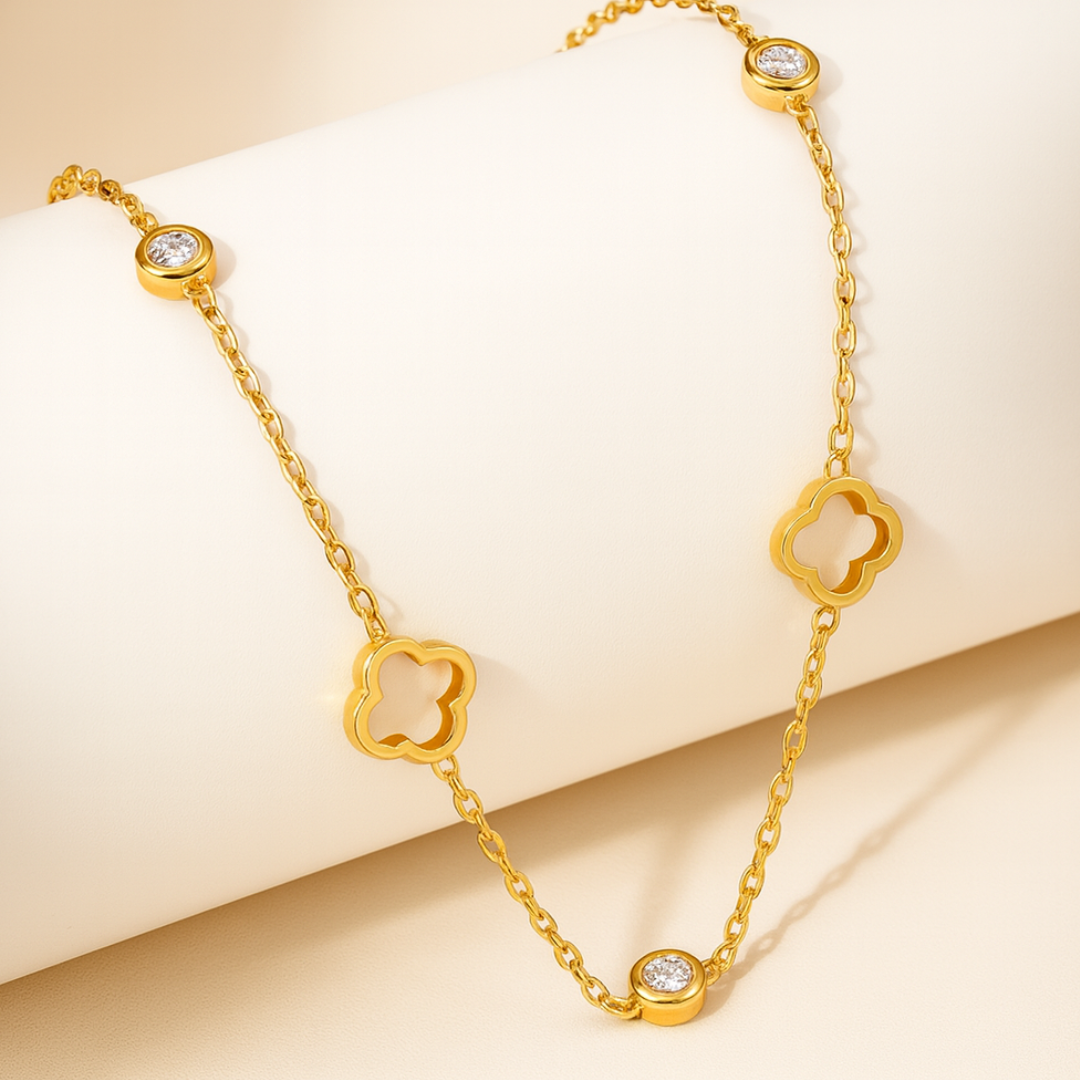 Margaux | Gold (18K) Plated Four-Leaf Clover Zircon Waterproof Necklace