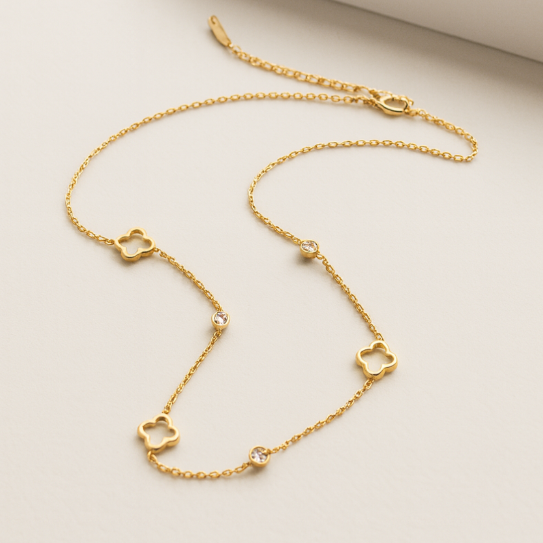 Margaux | Gold (18K) Plated Four-Leaf Clover Zircon Waterproof Necklace