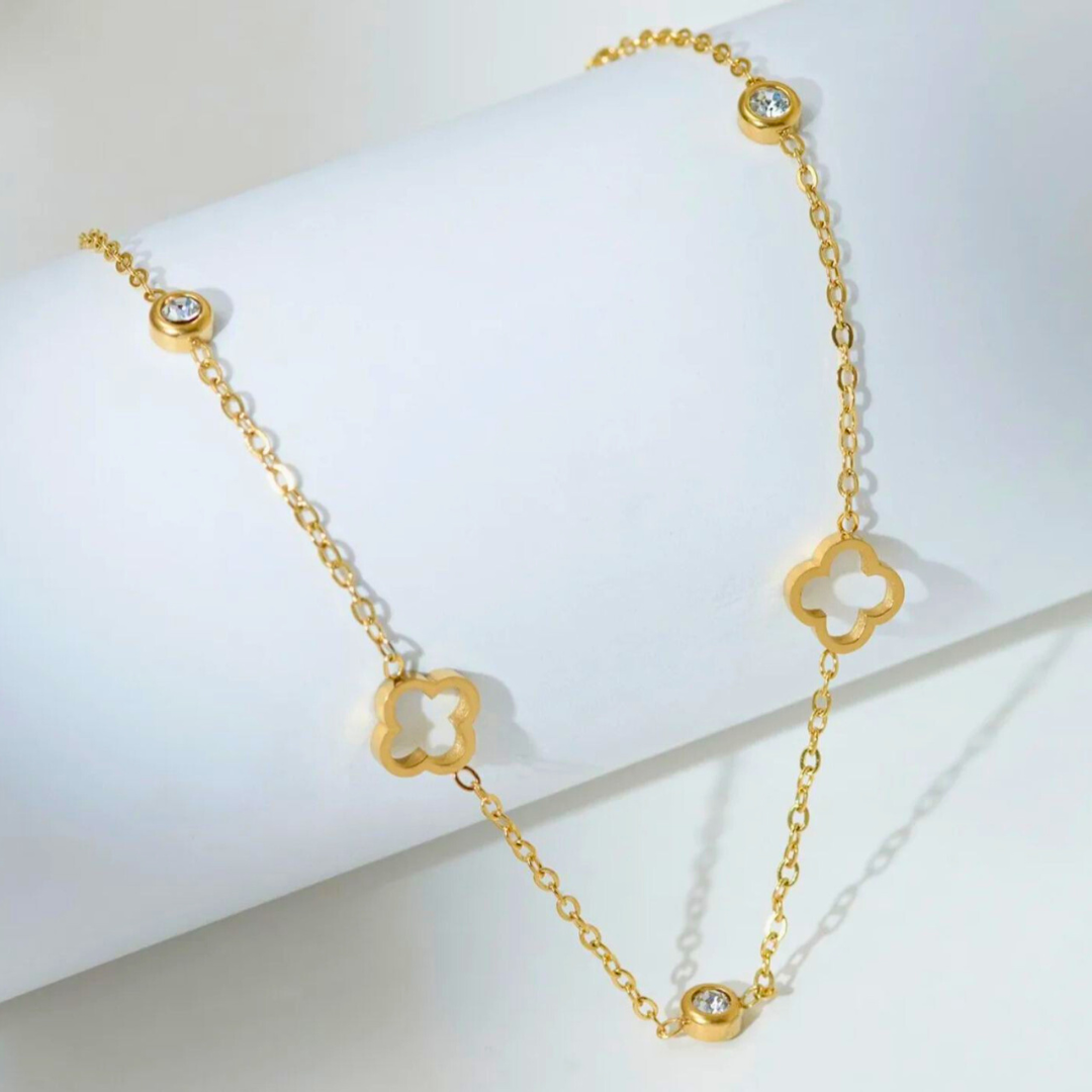 Margaux | Gold (18K) Plated Four-Leaf Clover Zircon Waterproof Necklace